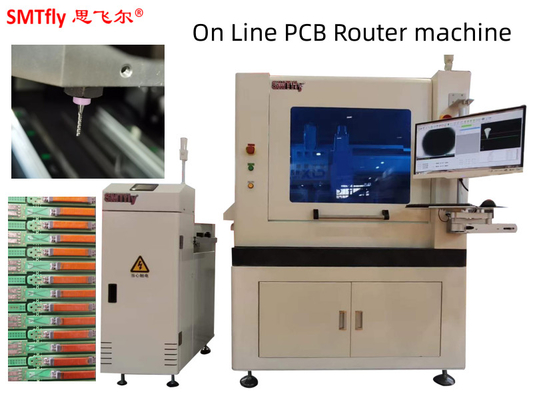 Mesin Inline PCB Router untuk 0.5mm Ketebalan Papan Sirkuit dengan Perubahan Alat Otomatis
